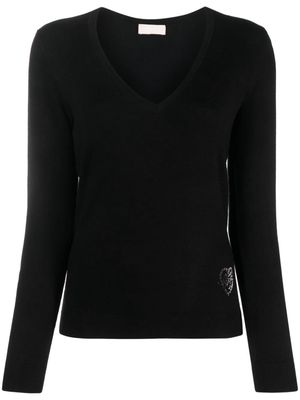 LIU JO V-neck rhinestone-embellished jumper - Black