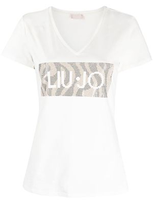 LIU JO V-neck rhinestone-embellished T-shirt - White