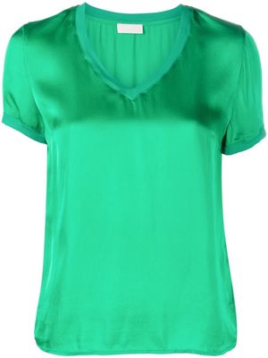 LIU JO V-neck short-sleeved satin T-shirt - Green