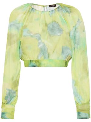 LIU JO watercolour-effect cropped blouse - Green