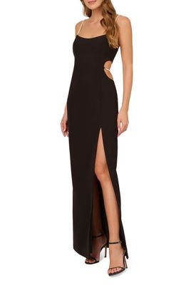 LIV FOSTER Imitation Pearl Strap Stretch Twill Column Gown in Black 