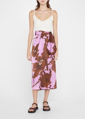 Live Intentionally Floral-Print Silk Wrap Skirt