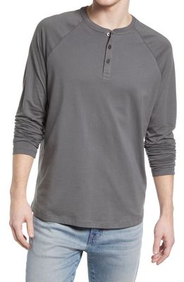 LIVE LIVE Raglan Sleeve Cotton Henley in Grey Skies