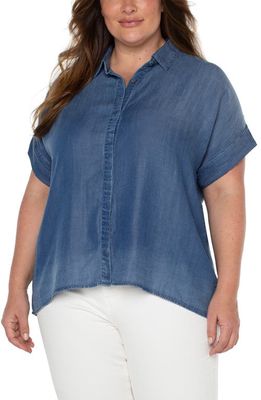 Liverpool Chambray High/Low Button-Up Blouse in Crenshaw