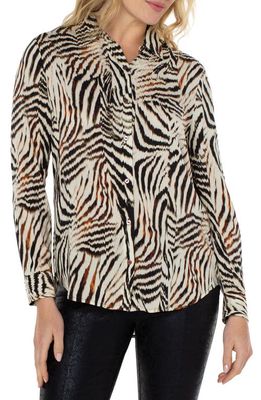 Liverpool Los Angeles Abstract Animal Print Button-Up Shirt in Beige