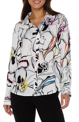 Liverpool Los Angeles Abstract Print Button-Up Shirt in Wht Black Multi