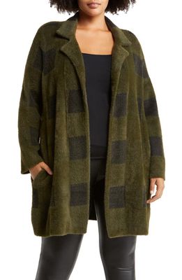 Liverpool Los Angeles Buffalo Plaid Sweater Coat in Grn And Black Buffalo