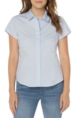 Liverpool Los Angeles Cap Sleeve Fitted Poplin Button-Up Shirt in Sky Blue