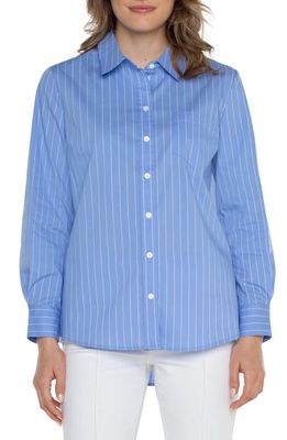 Liverpool Los Angeles Classic Fit Front Button Shirt in Light Blue White Stripe