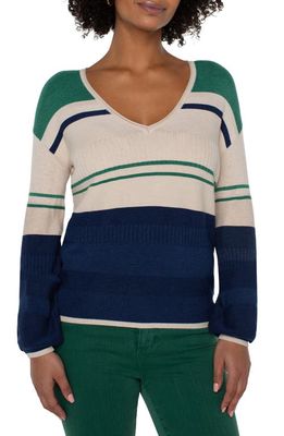 Liverpool Los Angeles Colorblock V-Neck Sweater in E/Mer Blu Combo