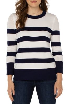 Liverpool Los Angeles Cutout Crewneck Stripe Sweater in Dk Nv And Fresh Wht
