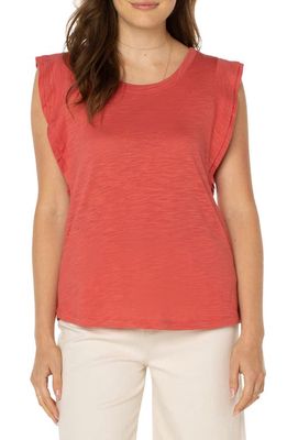 Liverpool Los Angeles Double Layer Flutter Sleeve Top in Coral