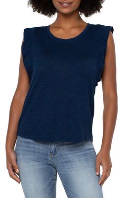 Liverpool Los Angeles Double Layer Flutter Sleeve Top in Royal Navy