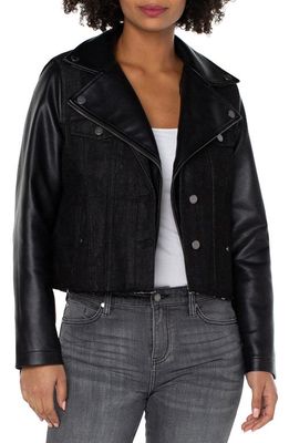 Liverpool Los Angeles Faux Leather Mixed Media Denim Moto Jacket in Motoway