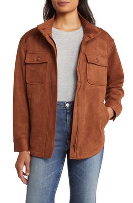Liverpool Los Angeles Faux Suede Utility Jacket in Penny Brown