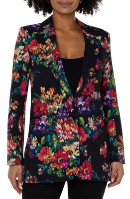 Liverpool Los Angeles Floral One-Button Stretch Blazer in Bqu Floral Print