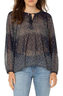 Liverpool Los Angeles Floral Print Keyhole Chiffon Top in Mdnght Garden
