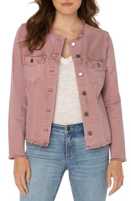 Liverpool Los Angeles Frayed Collarless Denim Jacket in Aster Mauve