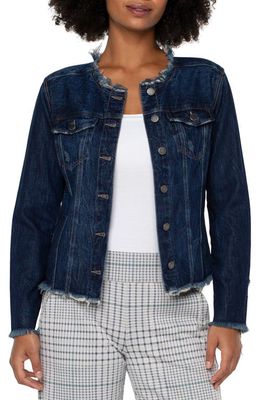 Liverpool Los Angeles Frayed Lace-Up Collarless Denim Jacket in Davidson