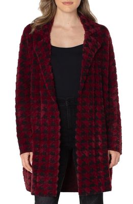 Liverpool Los Angeles Houndstooth Open Front Sweater Coat in Burgundy And Black Houndstooth