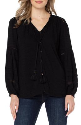 Liverpool Los Angeles Lace Inset Tie Neck Top in Black