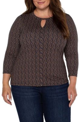 Liverpool Los Angeles Leopard Print Knit Keyhole Top in Brown