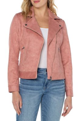 Liverpool Los Angeles Living in Yellow Faux Suede Moto Jacket in Coral Haze