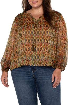 Liverpool Los Angeles Long Sleeve Double Layer Tie Front Top in Mult Cr Pt Ikat