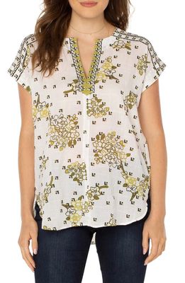 Liverpool Los Angeles Mixed Floral Print Stretch Cotton Top in Geo Floral Print