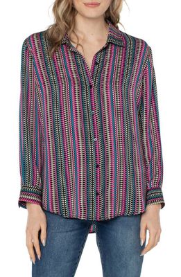 Liverpool Los Angeles Mixed Stripe Long Sleeve Button-Up Shirt in Text Multi Stripe