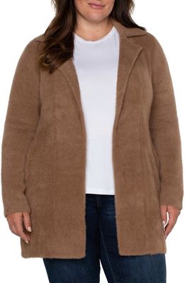Liverpool Los Angeles Open Front Hooded Sweater Jacket in Camel