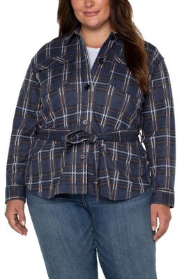 Liverpool Los Angeles Plaid Belted Shirt Jacket in B/Qn Blu Grp Pd