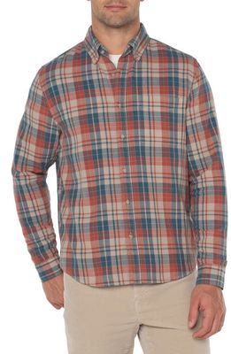 Liverpool Los Angeles Plaid Button-Down Shirt in Oat/Teal Multi