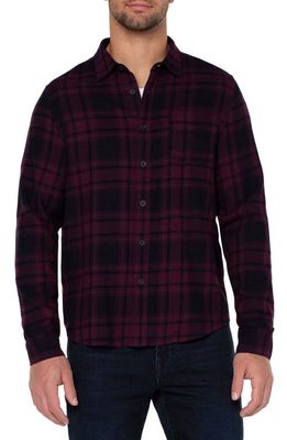 Liverpool Los Angeles Plaid Cotton Flannel Button-Up Shirt in Burgundy
