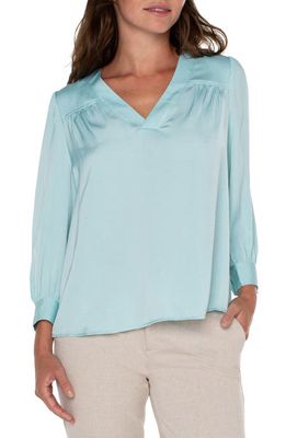 Liverpool Los Angeles Popover Satin Top in Pastel Turquois