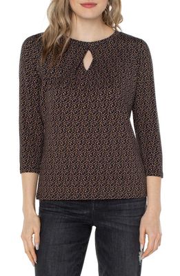 Liverpool Los Angeles Print Cutout Three Quarter Sleeve Top in Brown