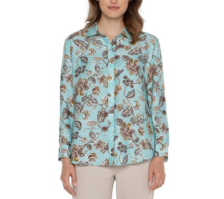 Liverpool Los Angeles Printed Sateen Button-Up Blouse