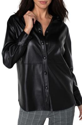 Liverpool Los Angeles Seamed Faux Leather Shacket in Black