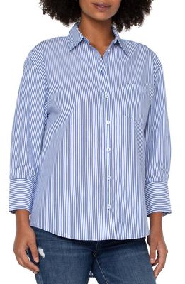 Liverpool Los Angeles Stripe Oversize Cotton Poplin Button-Up Shirt in Blue Pin Stripe