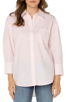 Liverpool Los Angeles Stripe Oversize Cotton Poplin Button-Up Shirt in Peony Pin Stripe