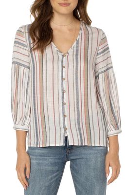 Liverpool Los Angeles Stripe Peasant Blouse in Ivory Multi Color Str