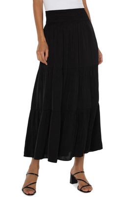 Liverpool Los Angeles Tiered Sateen Maxi Skirt in Black