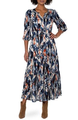 Liverpool Los Angeles Tiered Woven A-Line Maxi Dress in Blue Ikat Print
