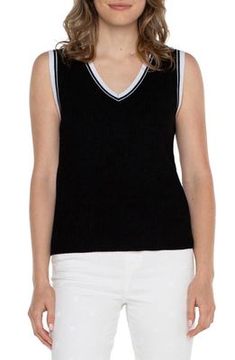 Liverpool Los Angeles Tipped V-Neck Sweater Vest in Black Wht Cntrst