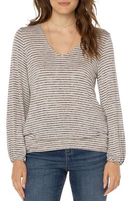 Liverpool Los Angeles Twist Back Cutout Top in Lt Tan And Blk Strp