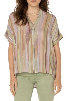Liverpool Los Angeles Watercolor Stripe High-Low Camp Shirt in Wtrclr Stripe P