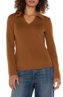 Liverpool Los Angeles Wool Blend Rib Polo Sweater in Tumeric 