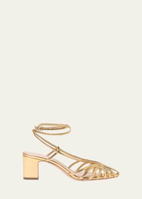 Livvy Metallic Caged Ankle-Strap Pumps