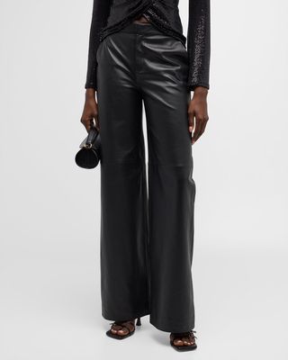 Livvy Mid-Rise Straight-Leg Leather Trousers