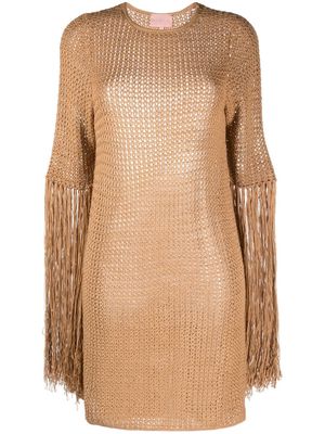 LIYA open-knit fringe-detail mini dress - Brown